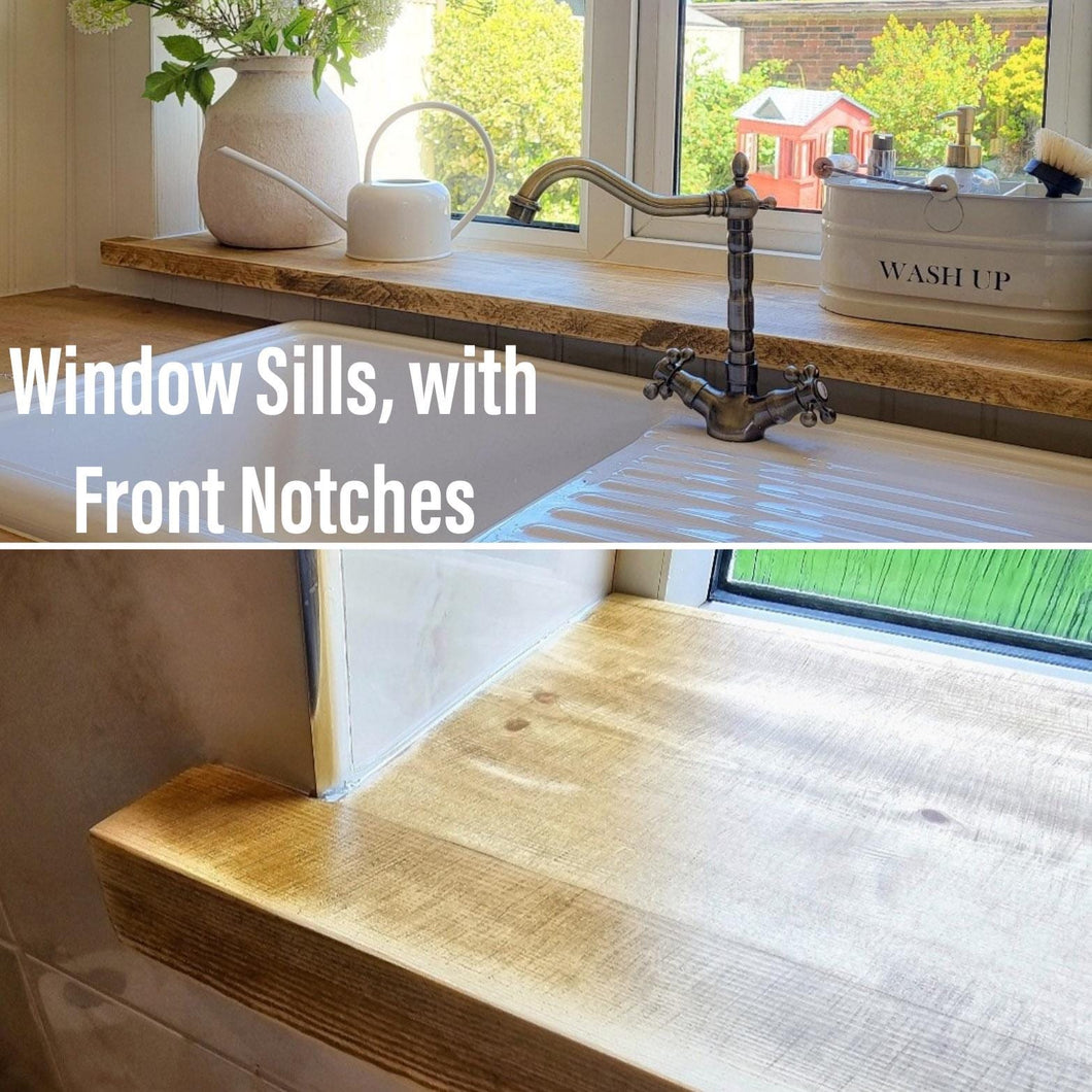 Rustic Window Sills, with Corner Notches | Reclaimed Wood | Window Ledge Shelf | Farmhouse Decor | Wood Display Stand | Bathroom Sill |