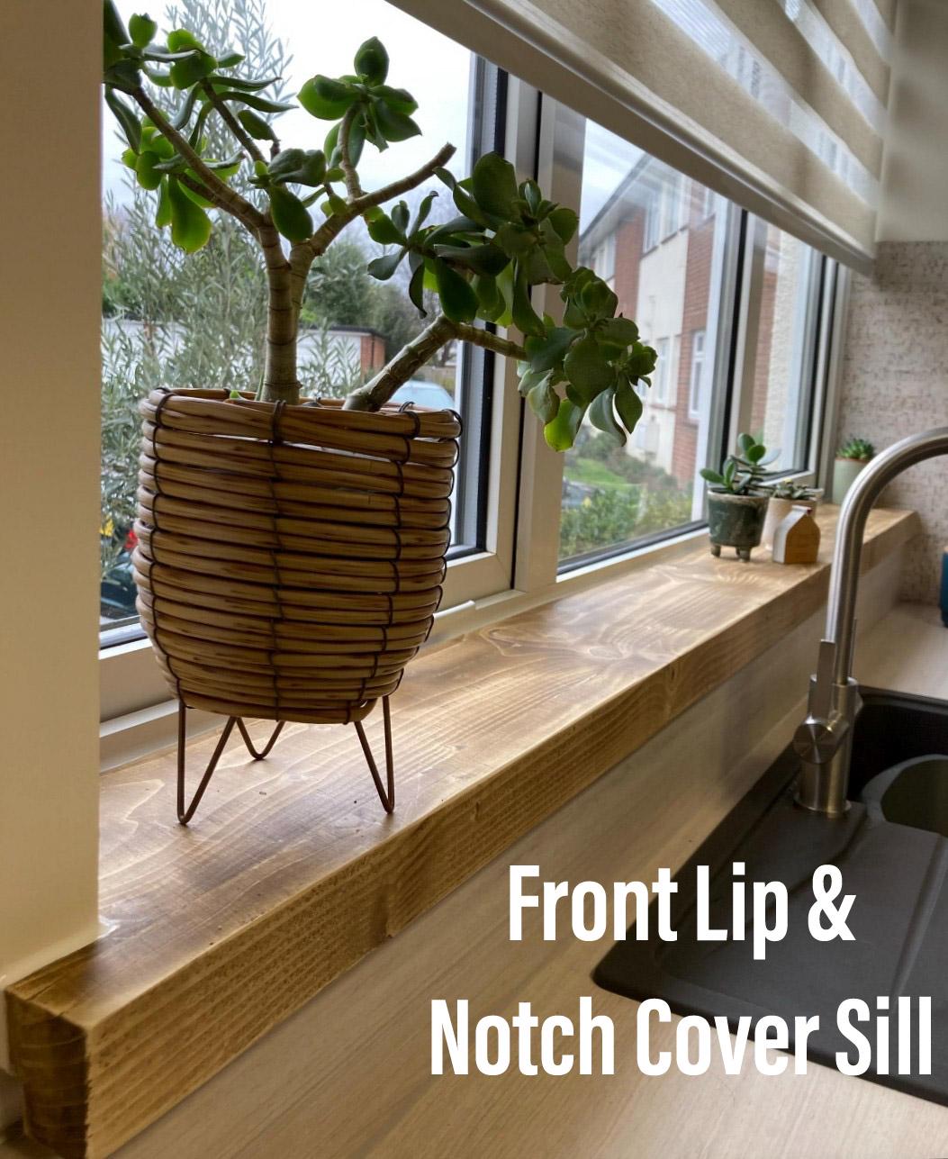 Rustic Window Sills, with Front Lip & Corner Notch Covers | Window Ledge Shelf | Farmhouse Decor | Wood Display Stand | Bathroom Sill