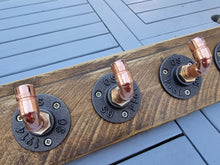 Load image into Gallery viewer, Copper Pipe Coat/ Towel Hooks, with Rustic Back Board
