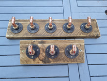 Load image into Gallery viewer, Copper Pipe Coat/ Towel Hooks, with Rustic Back Board
