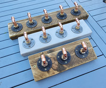 Load image into Gallery viewer, Copper Pipe Coat/ Towel Hooks, with Rustic Back Board
