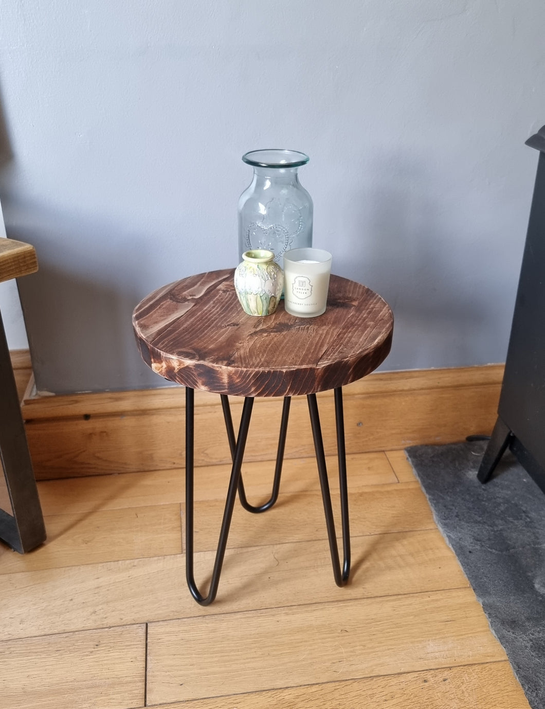 Round Rustic Side/ Coffee Tables, with Steel Hairpin Legs (Multiple Sizes)