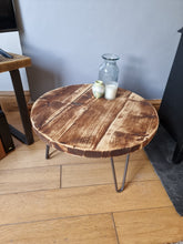 Load image into Gallery viewer, Round Rustic Side/ Coffee Tables, with Steel Hairpin Legs (Multiple Sizes)
