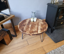 Load image into Gallery viewer, Round Rustic Side/ Coffee Tables, with Steel Hairpin Legs (Multiple Sizes)
