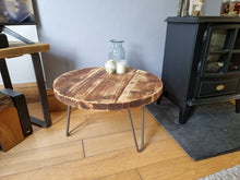 Load image into Gallery viewer, Round Rustic Side/ Coffee Tables, with Steel Hairpin Legs (Multiple Sizes)
