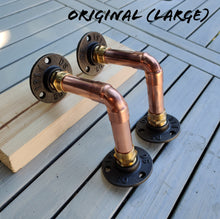 Load image into Gallery viewer, Industrial Designed Chrome, Copper Pipe, Raw Steel &amp; Cast Iron Shelf Brackets
