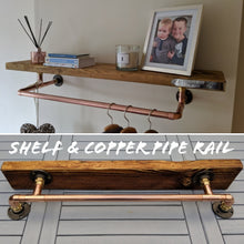 Load image into Gallery viewer, Rustic Shelf &amp; Copper/ Chrome Pipe Rail
