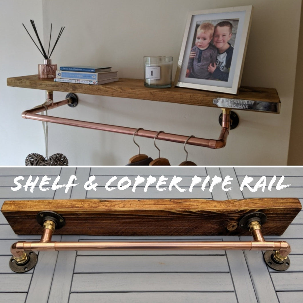 Rustic Shelf & Copper/ Chrome Pipe Rail
