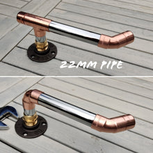 Load image into Gallery viewer, Industrial Designed Chrome/ Copper Pipe Towel Rail &amp; Loo Roll Holder Set
