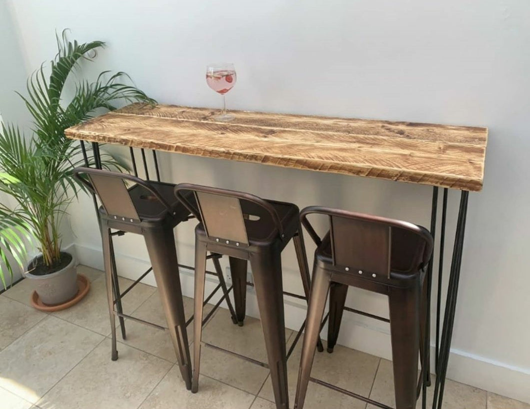 Rustic Breakfast Bar, with Steel Hairpin Legs