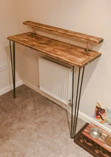 Load image into Gallery viewer, Rustic Two-Tier Breakfast Bar Supported by Steel Hairpin Legs
