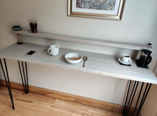 Load image into Gallery viewer, Rustic Two-Tier Breakfast Bar Supported by Steel Hairpin Legs
