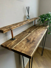 Load image into Gallery viewer, Rustic Two-Tier Breakfast Bar Supported by Steel Hairpin Legs
