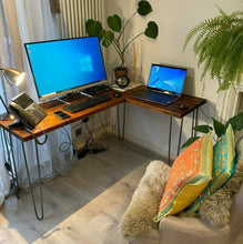 Load image into Gallery viewer, Rustic Corner Desk, with Steel Hairpin Legs
