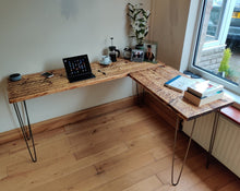 Load image into Gallery viewer, Rustic Corner Desk, with Steel Hairpin Legs
