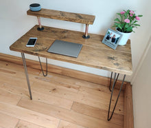 Load image into Gallery viewer, Rustic Desk, with Half Shelf &amp; Steel Hairpin Legs
