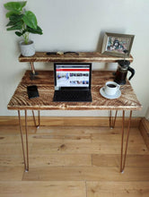 Load image into Gallery viewer, Rustic Desk, with Full Slim Shelf &amp; Hairpin Legs
