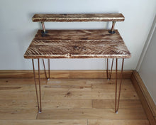 Load image into Gallery viewer, Rustic Desk, with Full Slim Shelf &amp; Hairpin Legs
