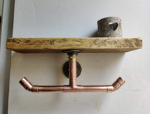 Load image into Gallery viewer, Rustic Shelf &amp; Copper Pipe Double Toilet Roll Holder
