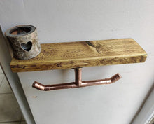 Load image into Gallery viewer, Rustic Shelf &amp; Copper Pipe Double Toilet Roll Holder
