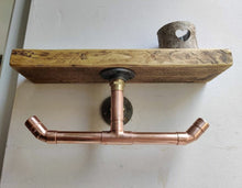 Load image into Gallery viewer, Rustic Shelf &amp; Copper Pipe Double Toilet Roll Holder

