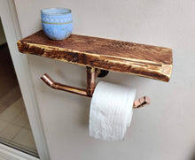 Load image into Gallery viewer, Rustic Shelf &amp; Copper Pipe Double Toilet Roll Holder
