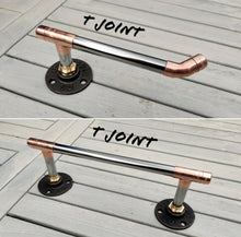 Load image into Gallery viewer, Industrial Designed Chrome/ Copper Pipe Towel Rail &amp; Loo Roll Holder Set

