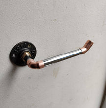 Load image into Gallery viewer, Industrial Designed Chrome/ Copper Pipe Towel Rail &amp; Loo Roll Holder Set
