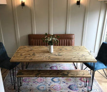 Load image into Gallery viewer, Rustic Dining Table, with One, or Two Benches, with Steel Hairpin Legs
