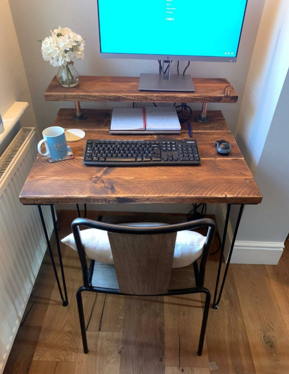 Two-Tier Rustic Desk, with Steel Hairpin Legs