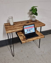 Load image into Gallery viewer, Rustic Desk, with Retractable Keyboard Shelf &amp; Steel Hairpin Legs
