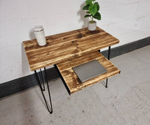 Load image into Gallery viewer, Rustic Desk, with Retractable Keyboard Shelf &amp; Steel Hairpin Legs
