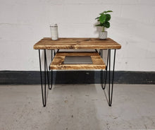 Load image into Gallery viewer, Rustic Desk, with Retractable Keyboard Shelf &amp; Steel Hairpin Legs
