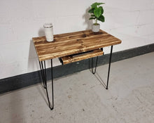 Load image into Gallery viewer, Rustic Desk, with Retractable Keyboard Shelf &amp; Steel Hairpin Legs
