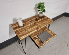 Load image into Gallery viewer, Rustic Desk, with Retractable Keyboard Shelf &amp; Steel Hairpin Legs
